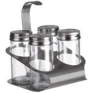 Porta Temperos 4 Potes 80ml De Vidro Com Suporte De Inox